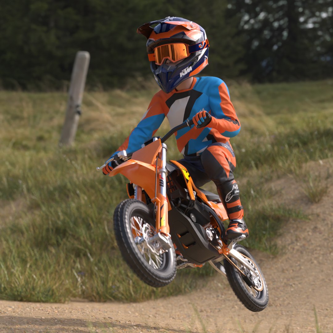 Mini Motocross Bike Child Rider Standing Pose 3D model preview