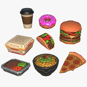Stylized Sc-Fi Food Items Fast-food Junk food Donut Cheeseburger Burger Coffee Pizza Ramen Noodles