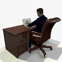 Rigged Business Man sitting at Office Desk