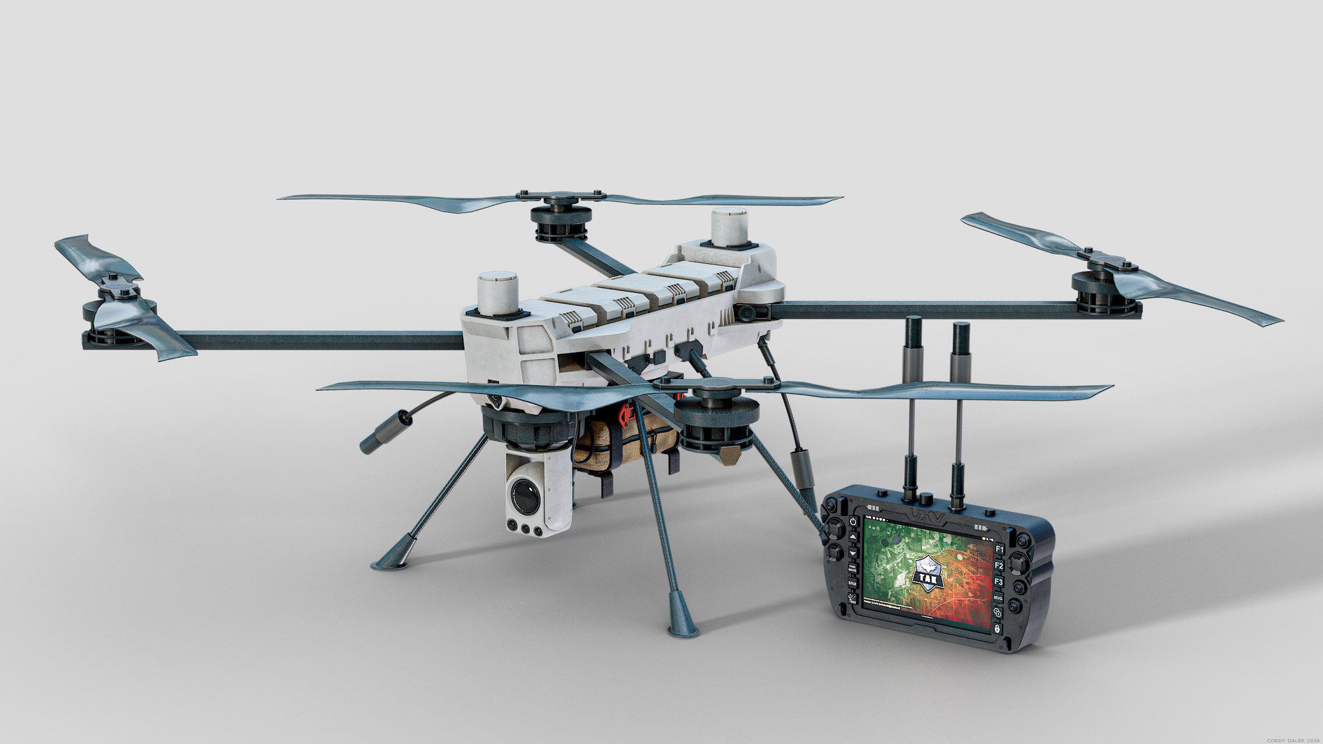 3D C100 Defense Drone With Remote Controller PBR model https://p.turbosquid.com/ts-thumb/P4/RLTrdv/3S/q_viewport_012/png/1765733932/1920x1080/fit_q87/219a9856979482e9540767c86a8d2c1df315fada/q_viewport_012.jpg