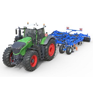 3D Fendt 1050 Vario Tractor with Star Wheel Soil Cultivator
