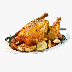 3D Food Set 01  Roasted Chicken with Potatoes and Rosemary