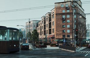 Charming Streetscapes   Trams   Brick Architecture  and Urban Details 3D model