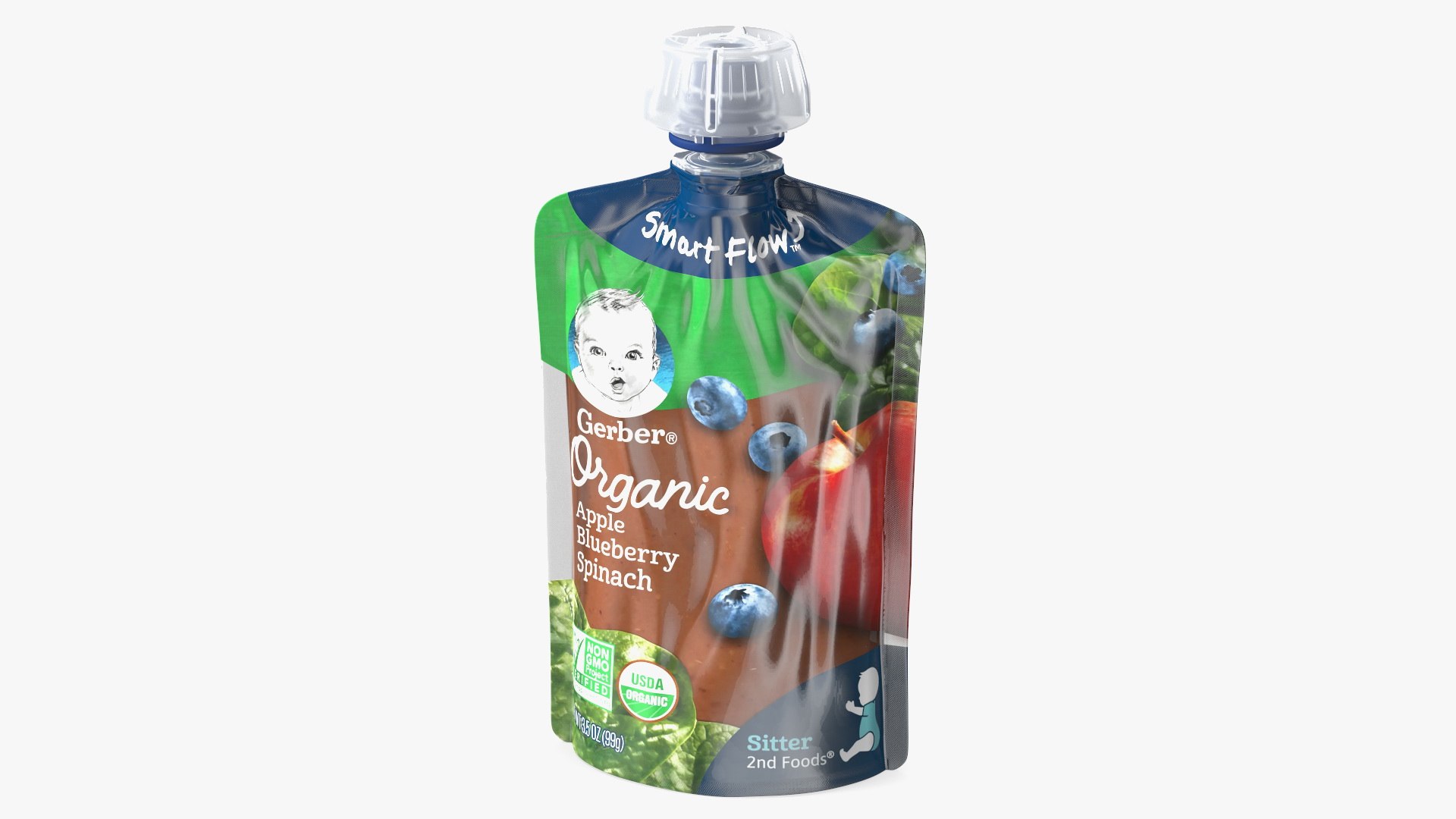 Gerber Baby Snack Pouch Apple Blueberry Spinach 3D model preview