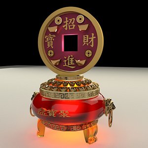 chinese gold coin pot 3D