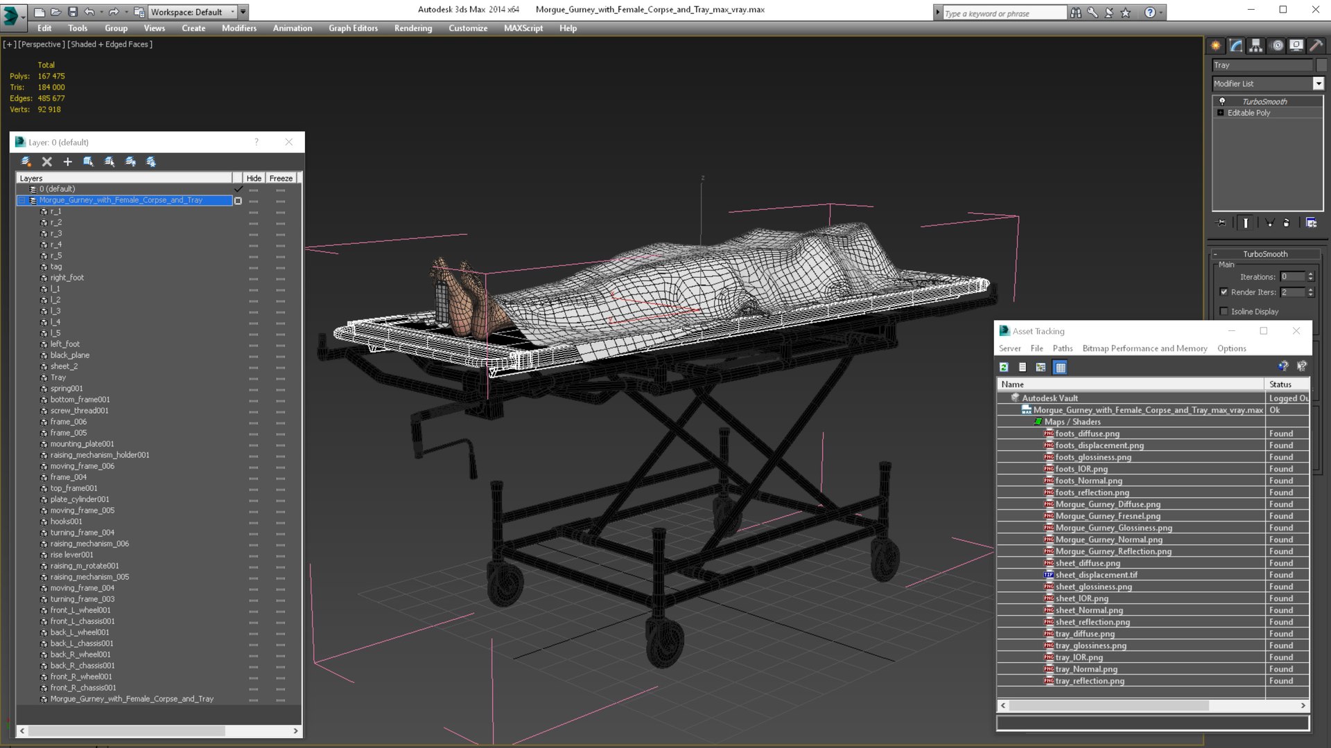 3D Morgue Gurney with Female Corpse and Tray - TurboSquid 2015824