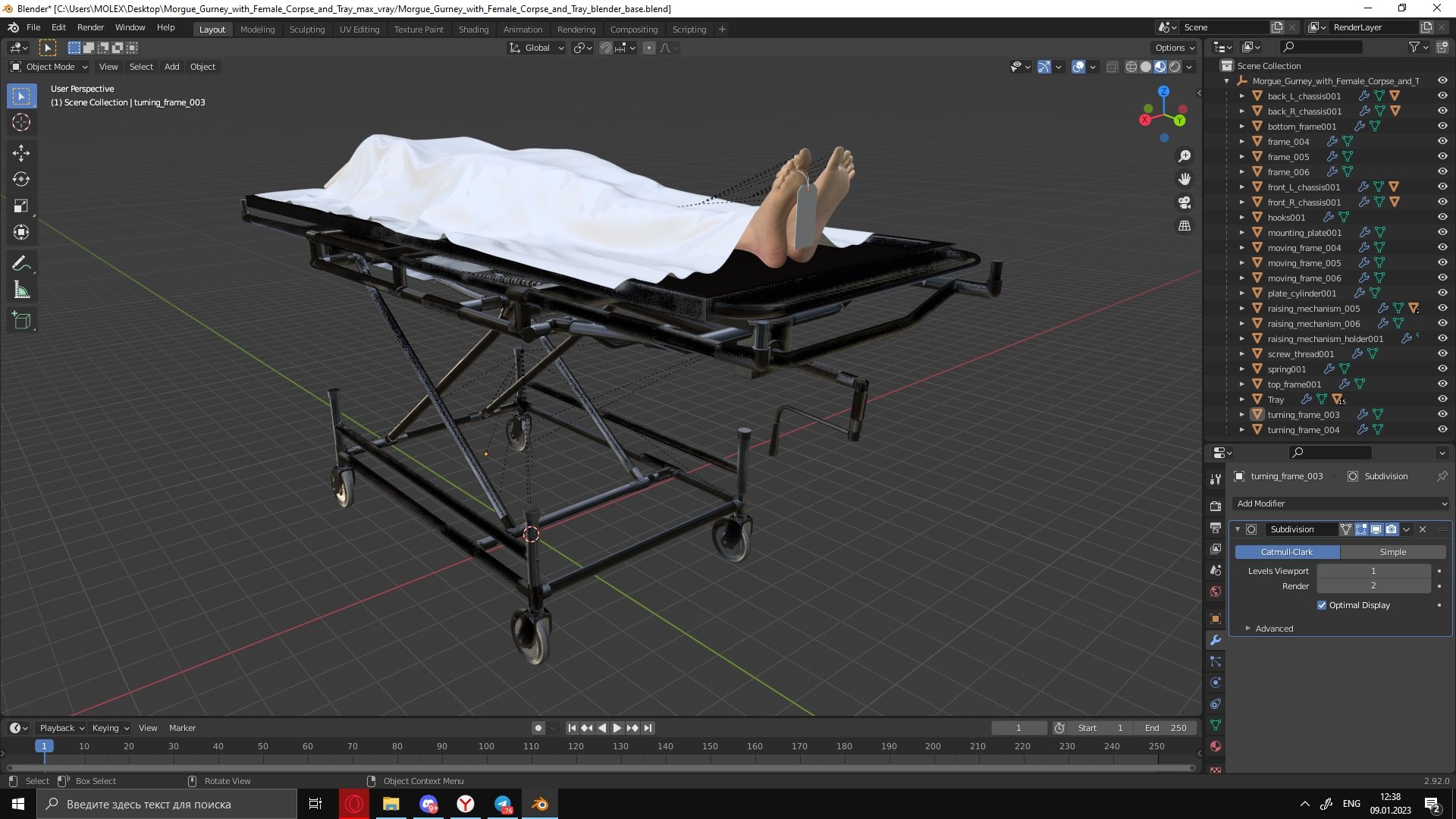3D Morgue Gurney with Female Corpse and Tray - TurboSquid 2015824