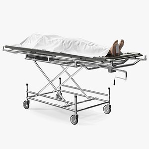 Morgue Gurney with Female Corpse and Tray