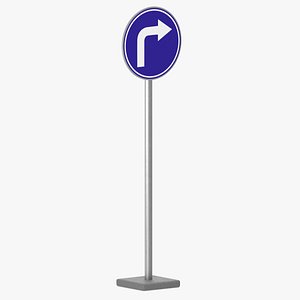 Road Sign Turn Right Ahead 3D model