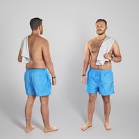 Shirtless man with white towel standing 231