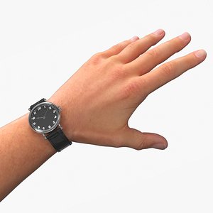 Silver Case Analog Watch Black Leather in Hand