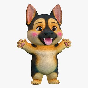 3D Cartoon Realistic 3D German Shepherd Stylized PBR model