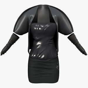 3D Black Leather Bolero Tube Top Skirt Gloves Full Outfit