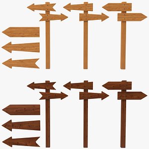 3d wooden road pointer set model