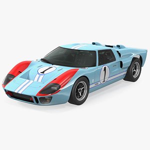 Ford GT40 Racing Car Blue Rigged 3D model