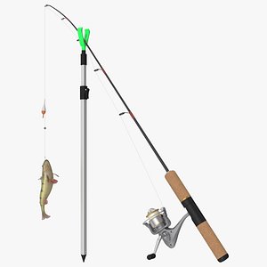 Spinning Rod in Holder with Yellow Perch Catch model