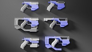 3D Stylized Sci-Fi pistol 6 Variations Game Ready