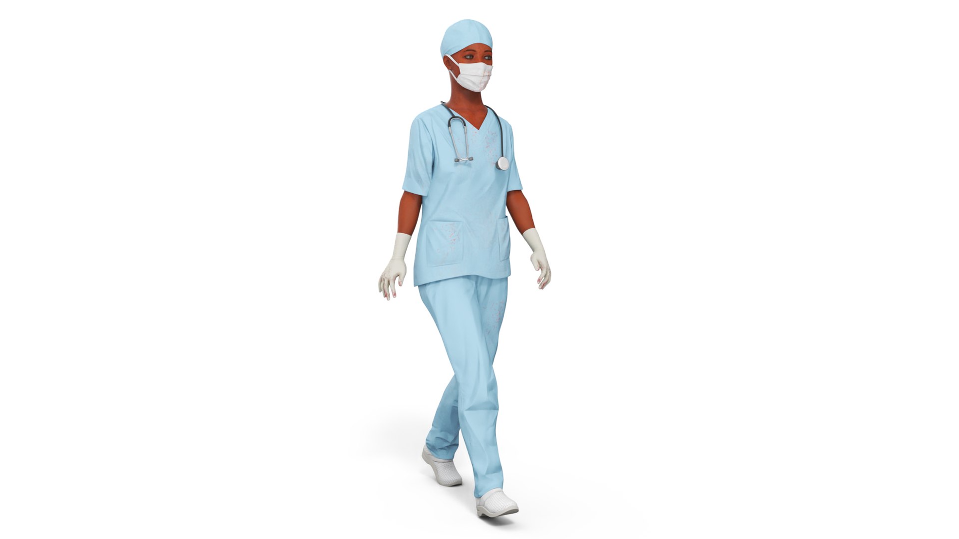 Female Nurse with Stethoscope and Surgical Mask Rigged 3D model preview