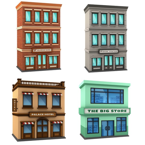 pack cartoon building 3D model