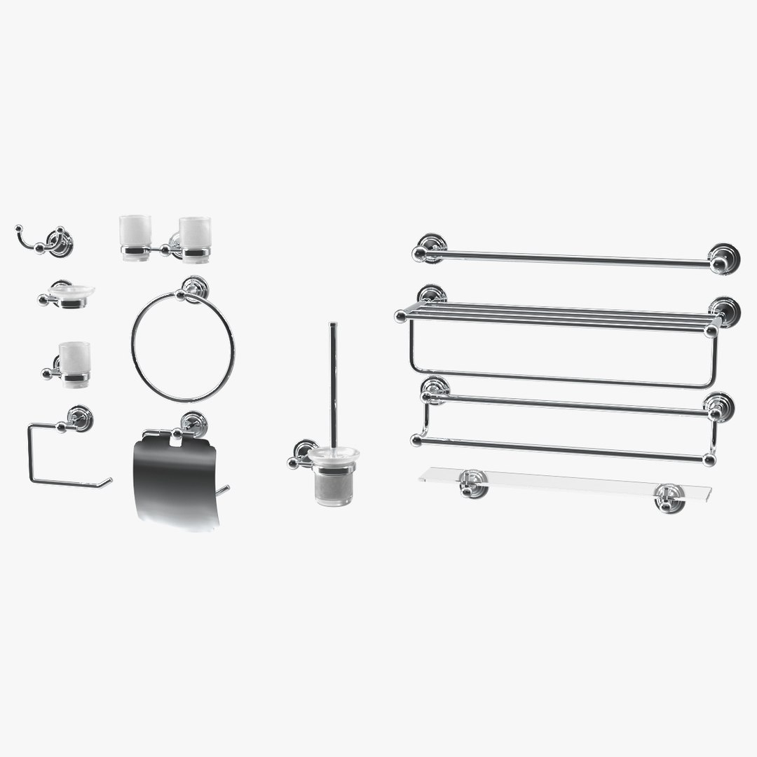 Bathroom Wall Accessories Set Chrome 3D model preview