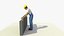3D ANIMATED CONSTRUCTION WORKER USING SAW STANDING