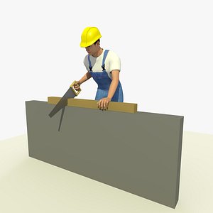 3D ANIMATED CONSTRUCTION WORKER USING SAW STANDING