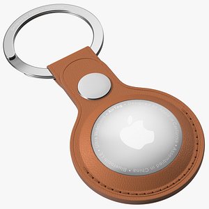 3D Apple AirTag Leather Key Ring Brown