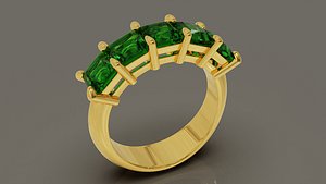 3D model Shared prong princess cut diamond five stone ring