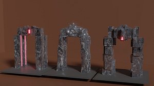 Set of stone arches or gates model