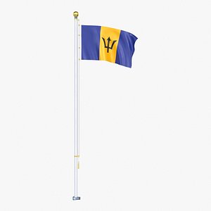 Barbados Flag Stand Pole Animated Loop
