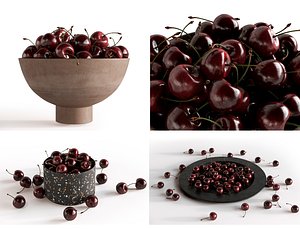 Cherries in bowls 3D