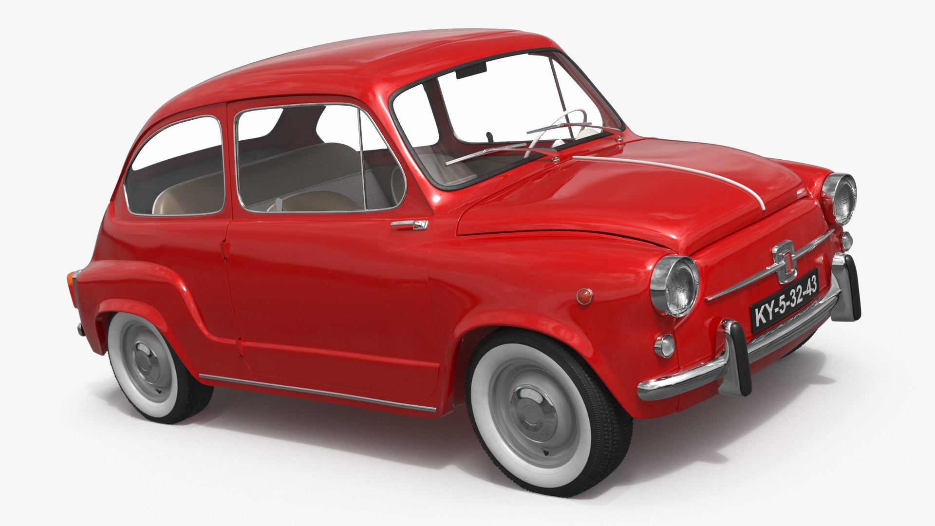 Fiat 600 Retro Coupe Red 3D model preview