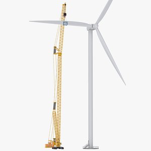 Heawy Crawler Crane and Wind Turbine 3D model