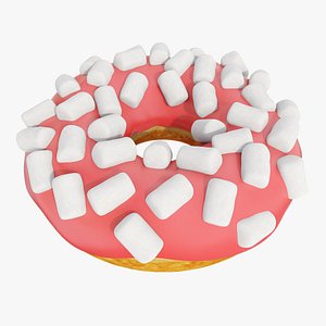 Pink glazed donut with marshmallows 3D model