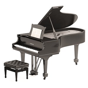 Yamaha Piano with stool and musical notes