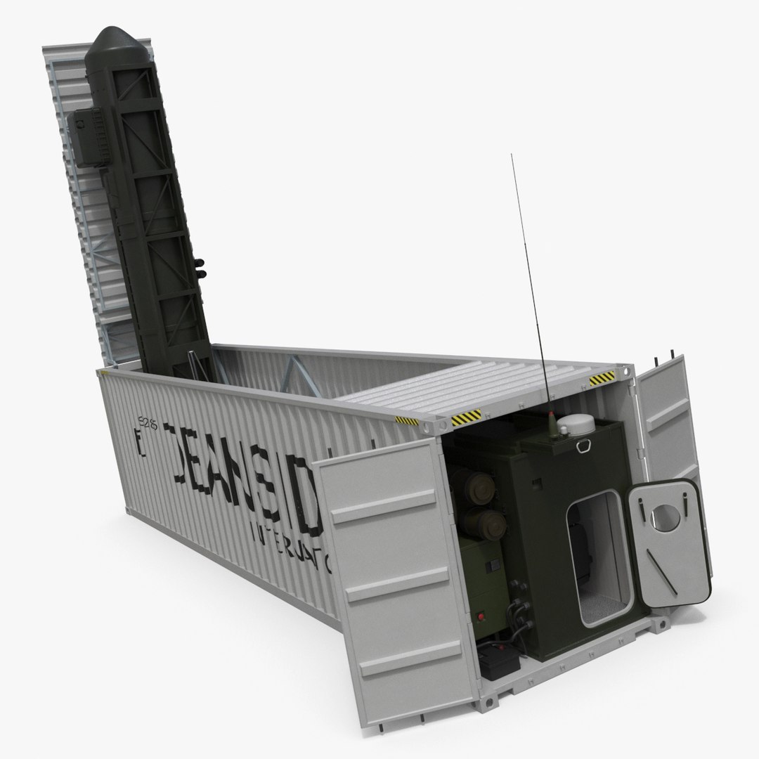 40ft Container with Ballistic Missile Launcher Rigged for Cinema 4D 3D model for industrial visualization, technical presentation, simulation, product rendering, and animation