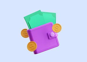 3D Wallet with Money 3D Illustration
