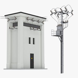 Electric Pole Power Transformer and Station 3D model