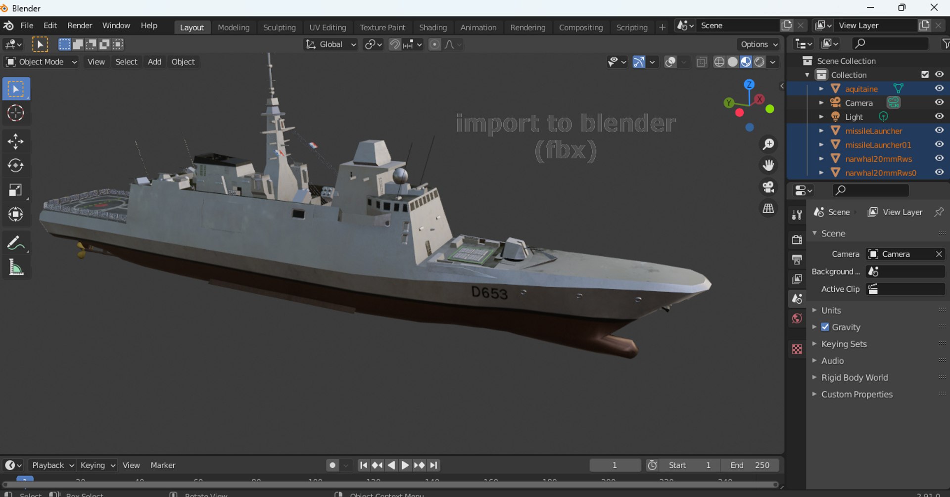3D Model Aquitaine Class Frigate - TurboSquid 2640294