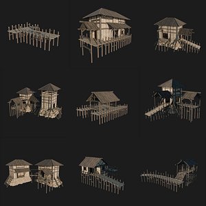 3D model VIKING NORSE PORT HARBOR PIER PLATFORM VILLAGE COLLECTION