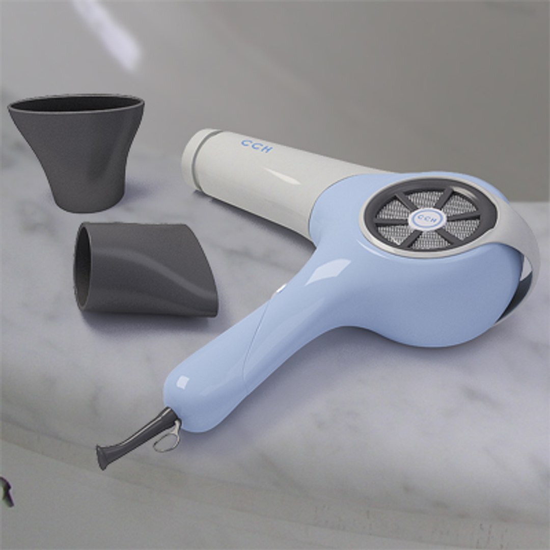 3d Glamourous White Hairdryer Hair Style Model