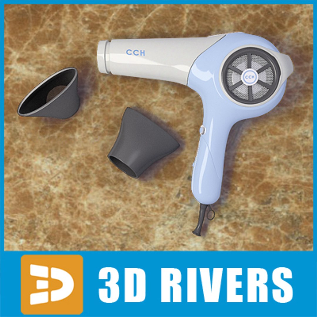 3d Glamourous White Hairdryer Hair Style Model