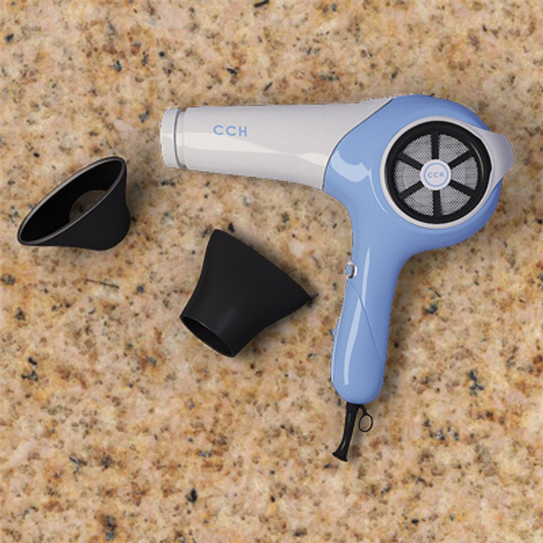 3d Glamourous White Hairdryer Hair Style Model