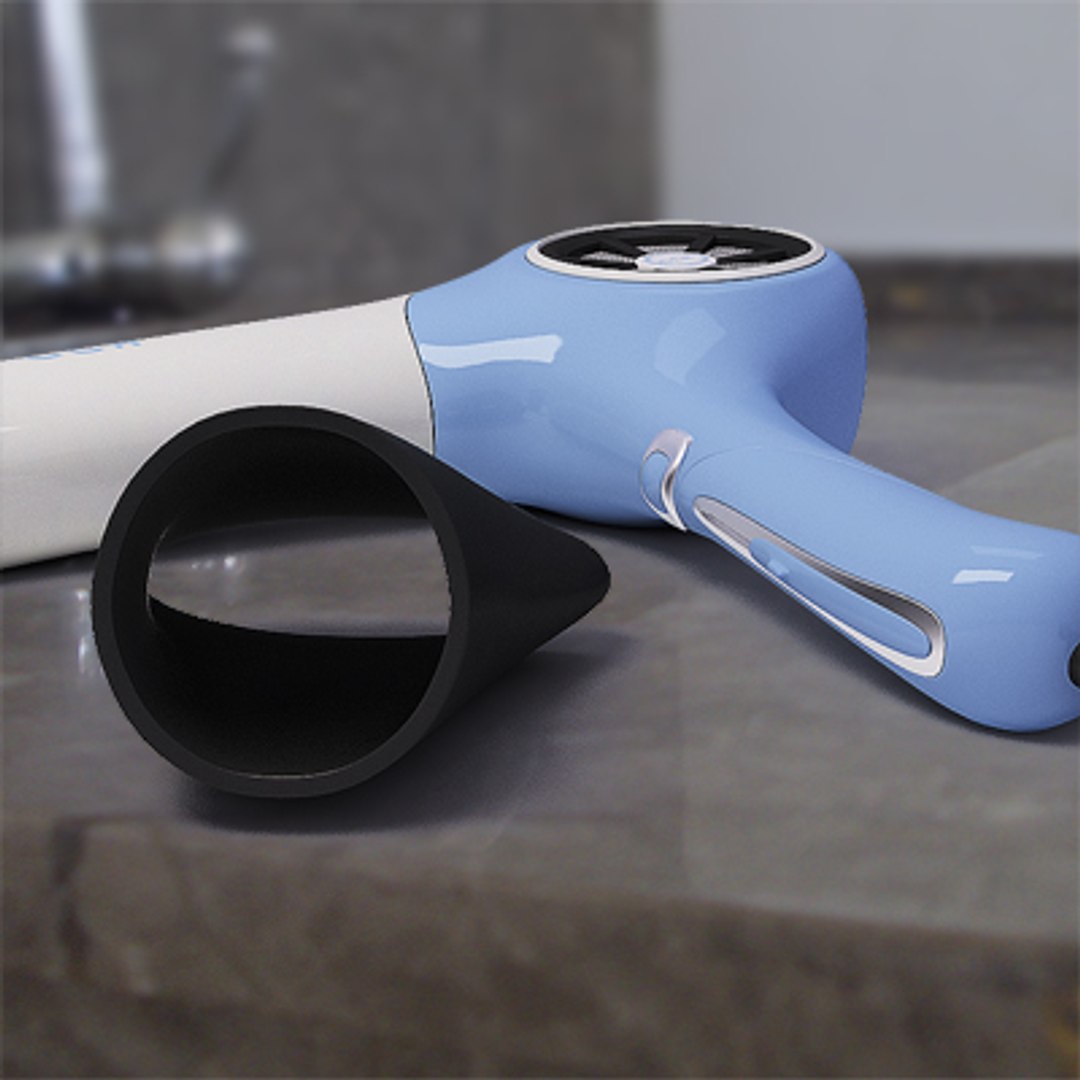 3d Glamourous White Hairdryer Hair Style Model