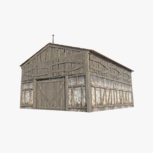 3D Medieval tile-roofed warehouse