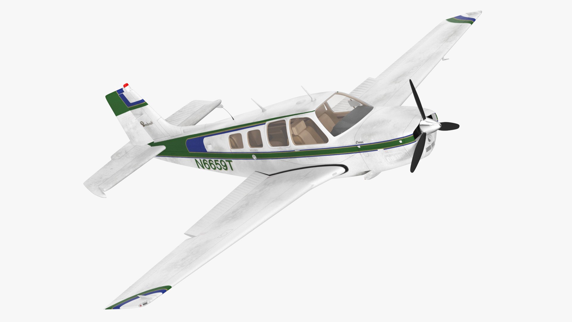 Light Aircraft Beechcraft Bonanza Rigged 3D model preview