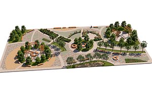Detailed Public Square Landscape 3D Model 3D