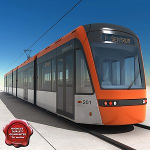 3d model low-floor light rail vehicle