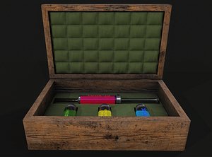 Stylized box with Covid-19 virus and vaccines model