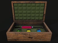 Stylized box with Covid-19 virus and vaccines